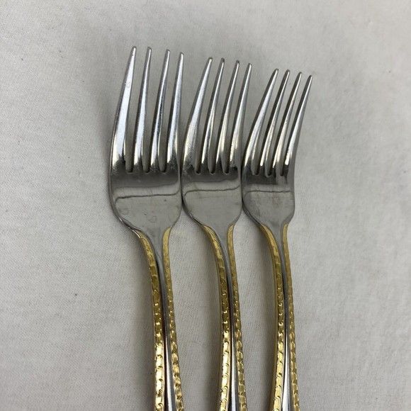 3 Retroneu GOLD ACCENT Chain 7” 18/8 Korea Stainless Dessert Fork Good Quality - Picture 3 of 10